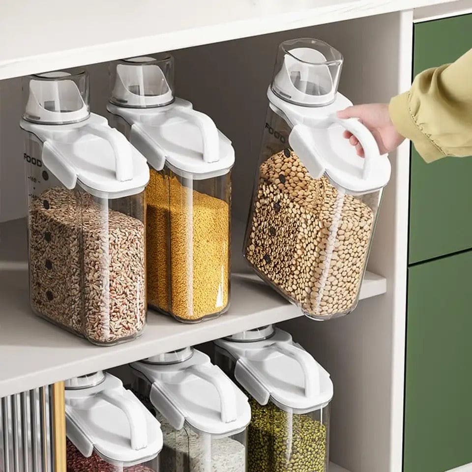 SML Food Storage Jar, Transparent Sealed Rice Bucket, Airtight Kitchen Dry Food Container, Multifunctional Sealed Cereal Dispenser, Moisture-proof Handle Oatmeal Dispenser, Food Storage Containers with Pouring Spout SML Food Storage Jar, Transparent Sealed Rice Bucket, Airtight Kitchen Dry Food Container, Multifunctional Sealed Cereal Dispenser, Moisture-proof Handle Oatmeal Dispenser, Food Storage Containers with Pouring Spout